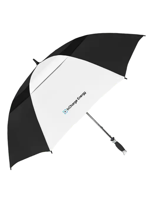 Black/White Vented Typhoon Tamer Golf Umbrella w/InCharge Logo