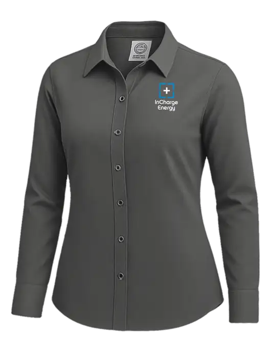 Brooks Brothers Womens Dark Grey Wrinkle-Free Stretch Nailhead Shirt w/InCharge Logo
