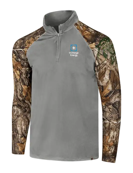 Russell Outdoors Medium Grey/Realtree Edge Camo Colorblock Performance 1/4 Zip w/InCharge Logo