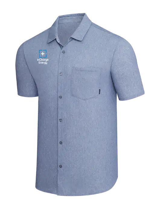 OGIO Slate Blue Heather Extend Short Sleeve Button Up Shirt w/InCharge Logo