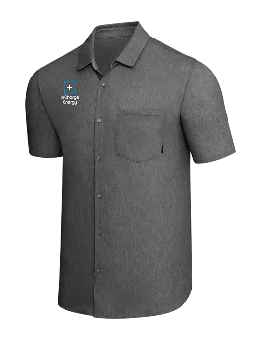 OGIO Dark Grey Heather Extend Short Sleeve Button Up Shirt w/InCharge Logo