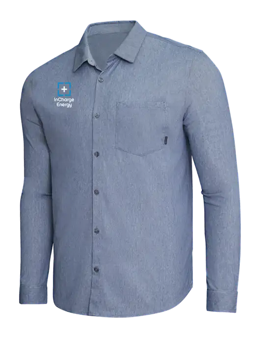 OGIO Slate Blue Heather Extend Long Sleeve Button Up Shirt w/InCharge Logo
