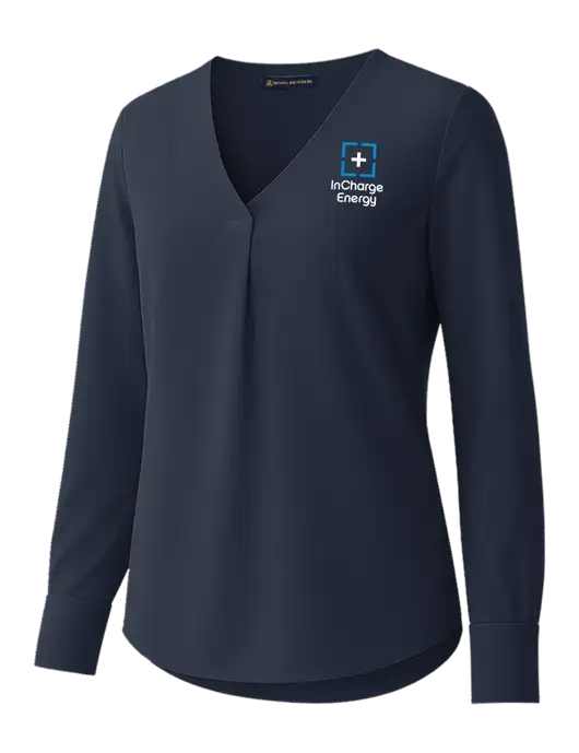 Brooks Brothers Womens Dark Navy Open-Neck Satin Blouse  w/InCharge Logo
