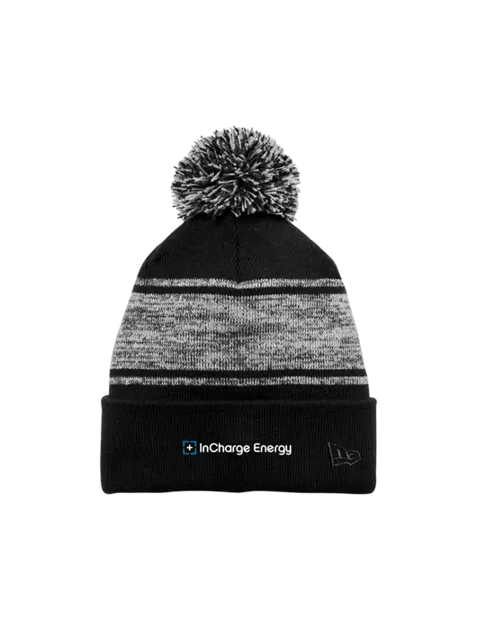 New Era Black/Charcoal Knit Chilled Pom Beanie w/InCharge Logo