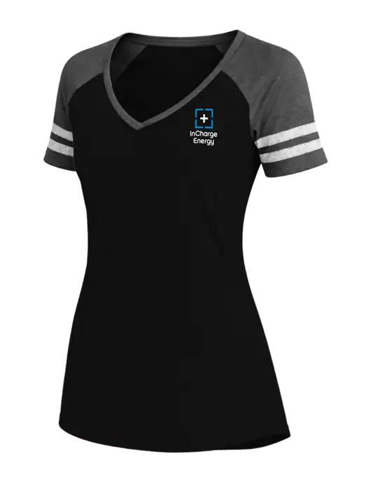 Womens Black/Charcoal Heather V-Neck Game Tee w/InCharge Logo