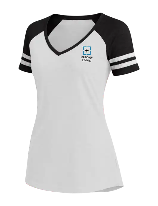 Womens White/Black V-Neck Game Tee w/InCharge Logo