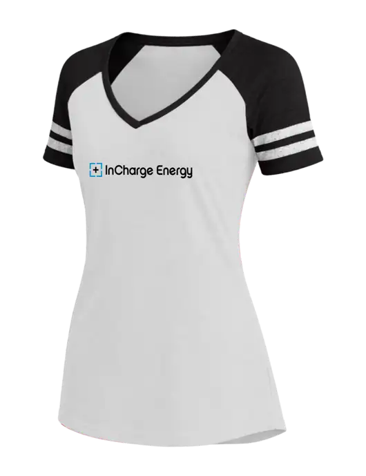 Womens White/Black V-Neck Game Tee w/InCharge Logo