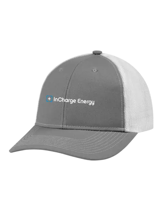 Snapback Ponytail Trucker Cap Light Medium Heather Grey w/White Mesh w/InCharge Logo