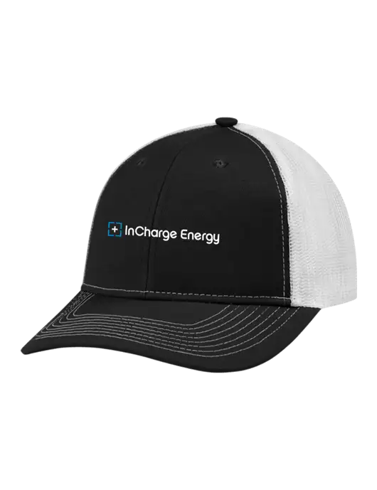 Snapback Ponytail Trucker Cap Black w/White Mesh w/InCharge Logo