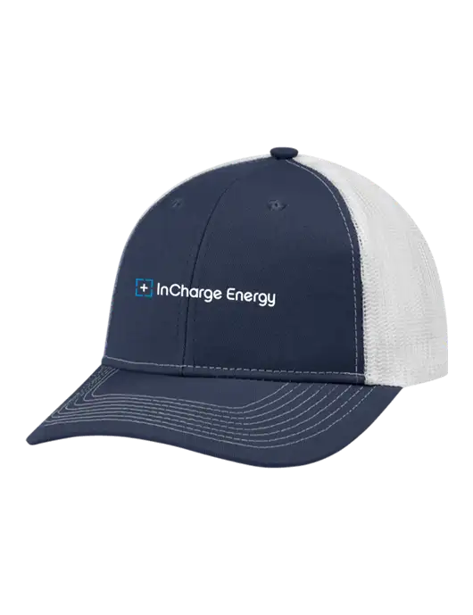 Snapback Ponytail Trucker Cap Navy w/White Mesh w/InCharge Logo