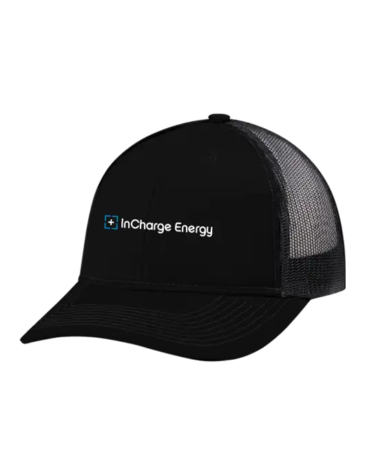 Snapback Ponytail Trucker Cap Black w/Black Mesh w/InCharge Logo
