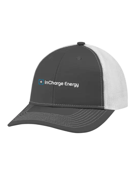 Snapback Ponytail Trucker Cap Dark Grey w/White Mesh w/InCharge Logo
