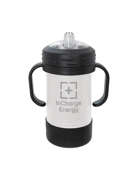Polar Camel 10 oz Powder Coated White Sippy Cup w/InCharge Logo