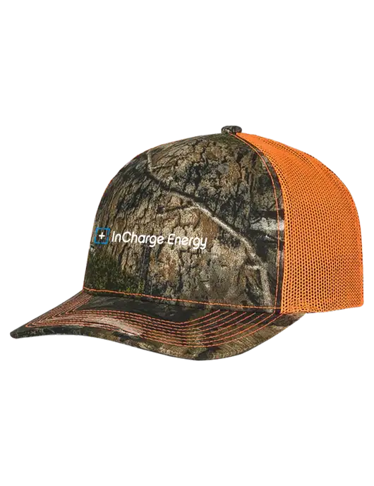 Mossy Oak Country DNA Camo/Orange Mesh Trucker Cap Snap Back w/InCharge Logo