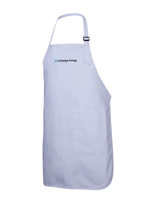 Full-Length White Apron With Pockets w/InCharge Logo