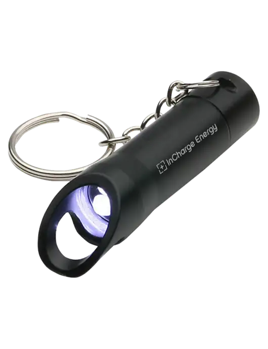 Black Pocket LED Flashlight with Bottle Opener & Keychain w/InCharge Logo