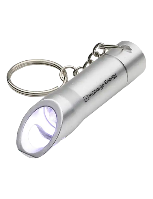 Silver Pocket LED Flashlight with Bottle Opener & Keychain w/InCharge Logo
