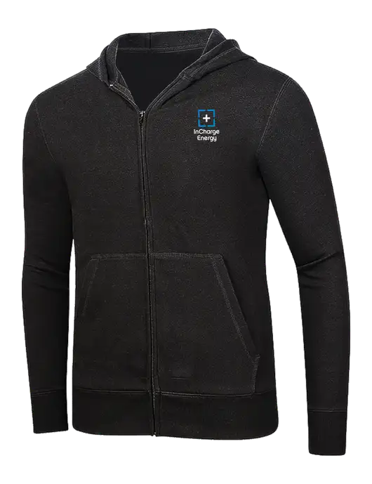 Full-Zip Black Heavyweight Hooded Sweatshirt w/InCharge Logo