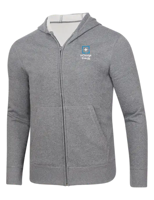 Full-Zip Medium Grey Heather Heavyweight Hooded Sweatshirt w/InCharge Logo
