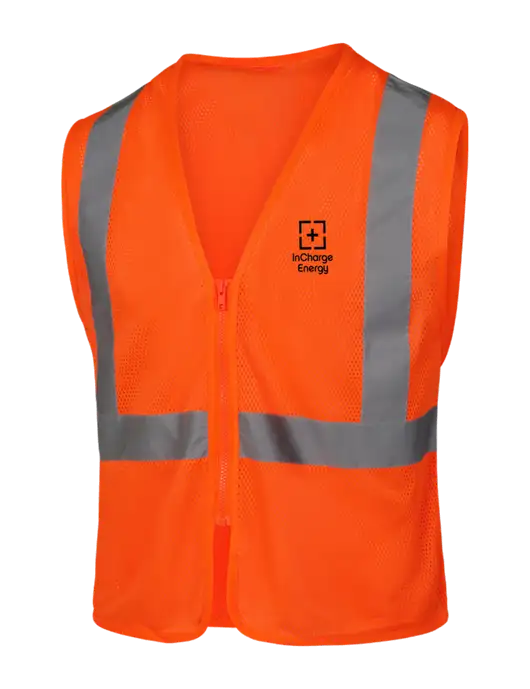 CornerStone Safety Orange ANSI 107 Class 2 Economy Mesh Zippered Vest w/InCharge Logo