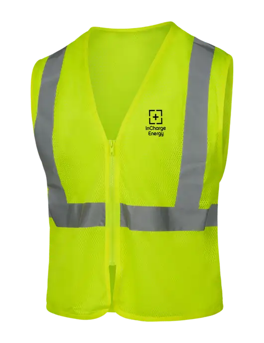 CornerStone Safety Yellow ANSI 107 Class 2 Economy Mesh Zippered Vest w/InCharge Logo