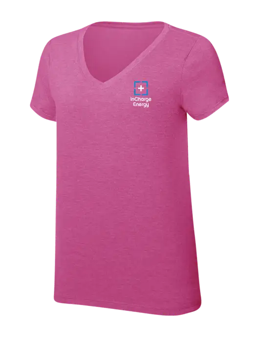 Womens Simply Soft V-Neck Fuschia Frost 4.5oz  Poly/Combed Ring Spun Cotton T-Shirt w/InCharge Logo